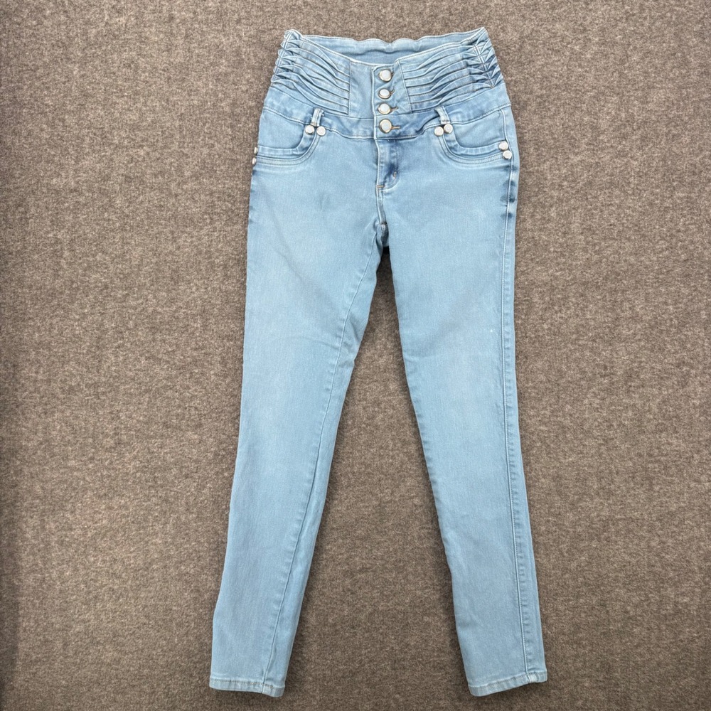 Tush Push Jeans Womens Size 5 Light Ruched High Rise Skinny Button Fly Denim